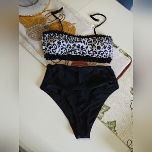 Leopard Print Bikini Set Top XL Bottoms L